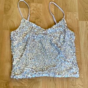 Express Spaghetti Strap Sequin Crop Top NWT
